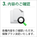 3.内容のご確認 各種内容をご確認いただき、保険プラン決定いたします。